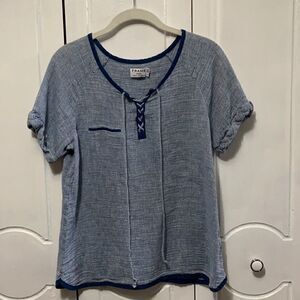 Frame blue rolled cuff sleeves navy piping size S